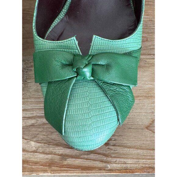 Vintage DKNY Artemisia Made in Italy Green Leather Bow Platform Pumps Size 8.5 - Picture 6 of 15